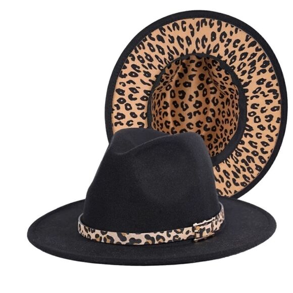 Black Fedora Hat with Animal Print base - Picture 3 of 7